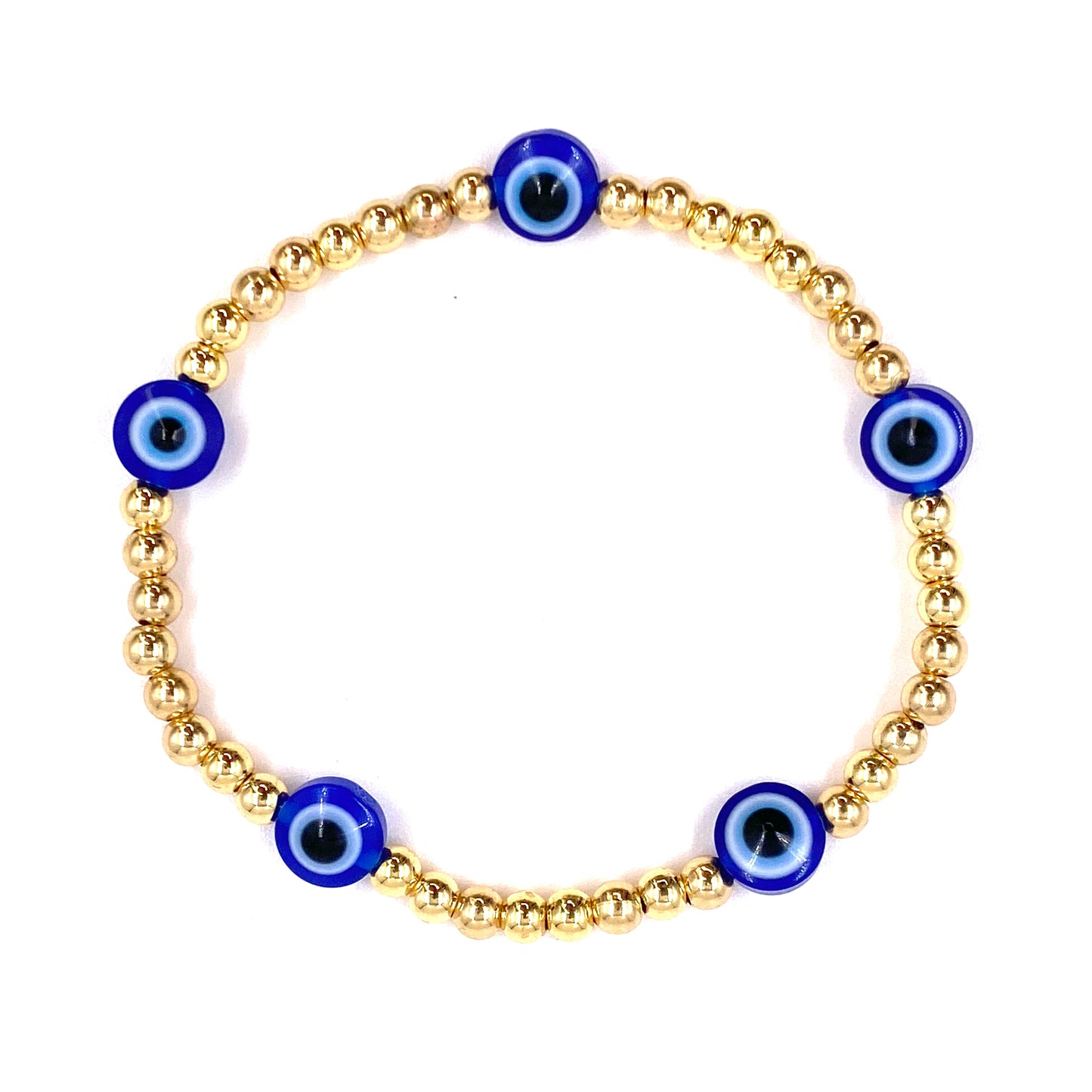 Pulsera con balines dorados pequeños y ojo turco azul