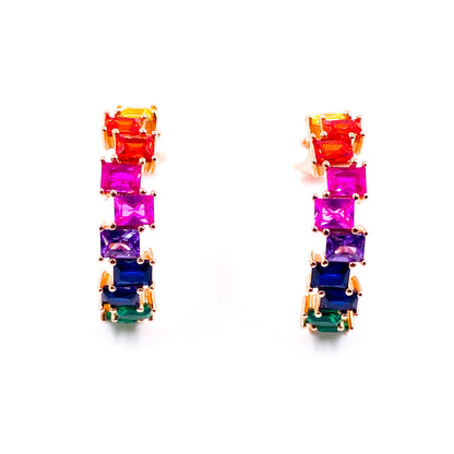 Aretes medio circulo con zirconias cuadradas de colores