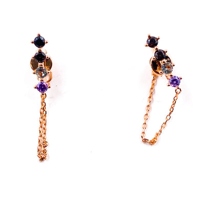 Aretes con cadena colgante con zirconias de colores